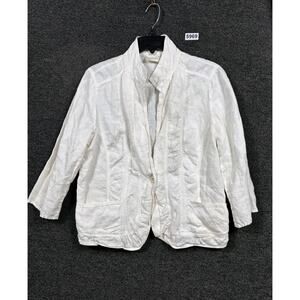 Chico's 100% Linen Blazer Jacket Womens Size 1 US 8 Ivory One Button Casual